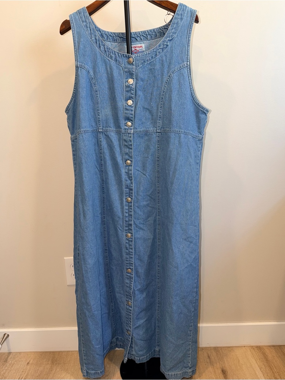 Vintage No Excuses Denim Maxi Dress Button Front 90s Y2K